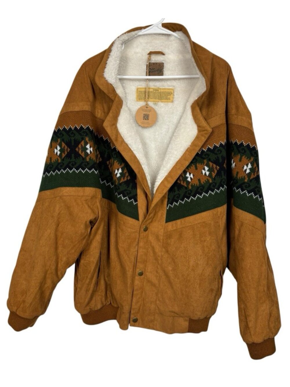 NWT Ottway Rarebird Jacket Unisex XL Sherpa Vegan Brown Leather Bomber Oversized